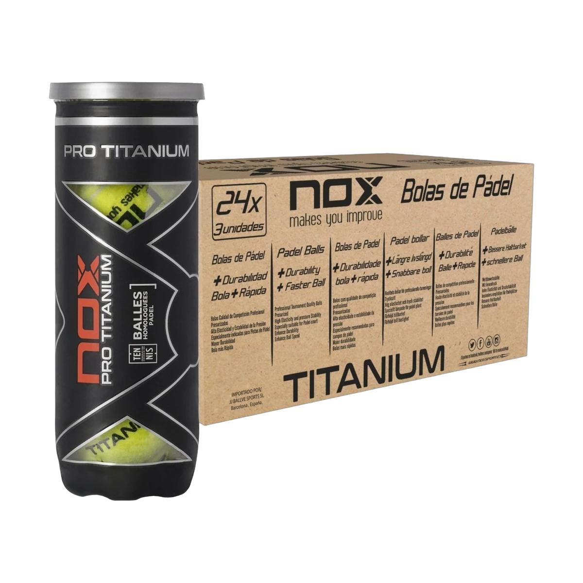 توپ پدل Nox Pro Titanium Padel Balls Case of 24 Cans (3 balls each)
